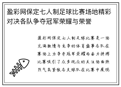 盈彩网保定七人制足球比赛场地精彩对决各队争夺冠军荣耀与荣誉
